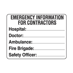 Emergency Information For Contractors Corflute Sign 600x450mm