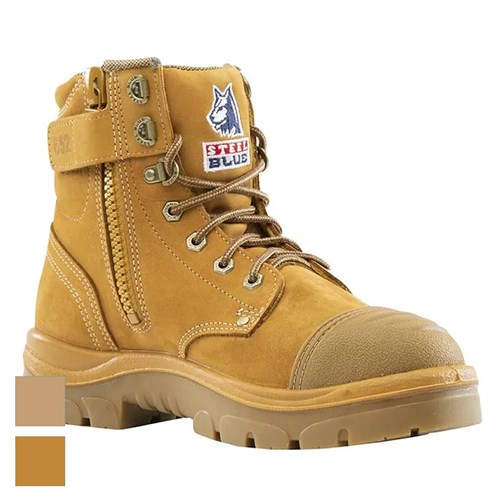 Steel Blue Argyle Side Zip Scuff Cap Lace Up Work Safety Boots - Wheat