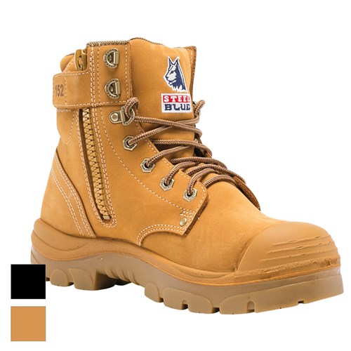 Steel Blue Argyle Side Zip Steel Toe Bump Cap Lace Up Work Safety Boots - Wheat