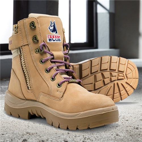 Steel Blue Southern Cross® Side Zip Steel Toe Women's  Lace Up Safety Boots - Wheat