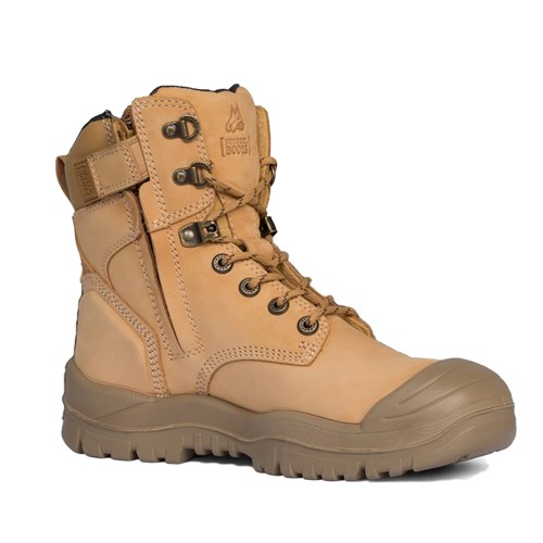 MONGREL High Ankle Side Zip Scuff Cap Lace Up Work Safety Boots  - Wheat