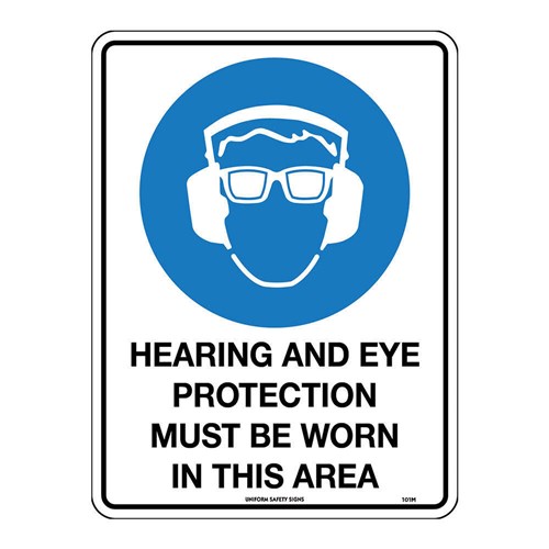 Mandatory Sign -Hearing And Eye Protection Poly Sign 300x225mm