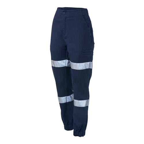 Cuffed work pants with reflective tape