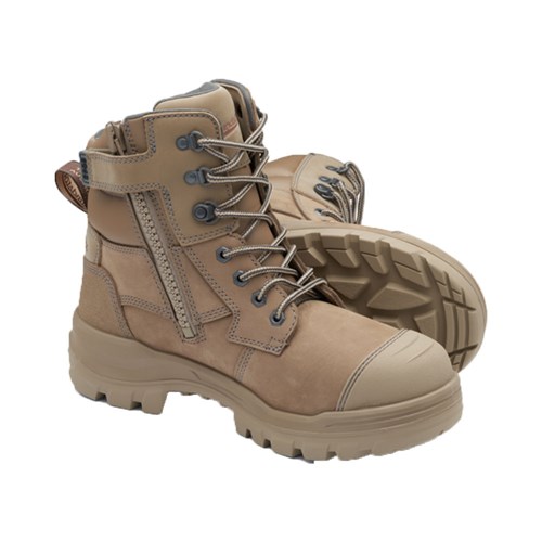 Blundstone #8063 Unisex Rotoflex Side Zip Lace Up Safety Work Boots - Stone