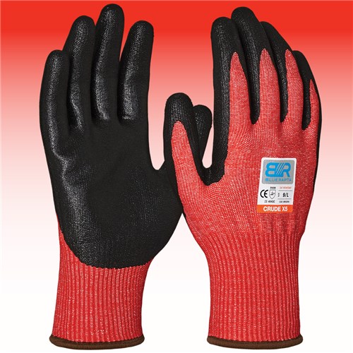 Blue Rapta 'CRUDE X5' Cut Resistant Flat Nitrile Palm Gloves BRX5CRU