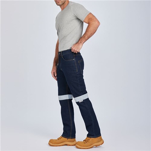 Work jeans with reflective tape side pocket