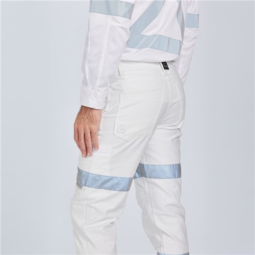 White pants for work with reflective tape