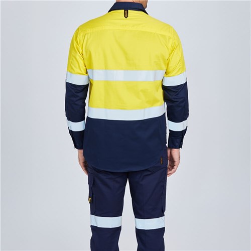 Orange Spliced Hi-Vis Cotton Drill Shirt with Reflective Tape Yellow Rear