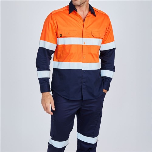 Orange Spliced Hi-Vis Cotton Drill Shirt with Reflective Tape Orange Front