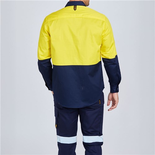 ELEVEN Workwear AEROCOOL Spliced Hi-Vis Feather Drill Shirt - Lifestyle Rear
