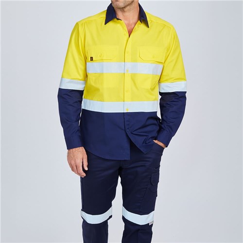 hi vis orange long sleeve shirt Yellow Navy Front