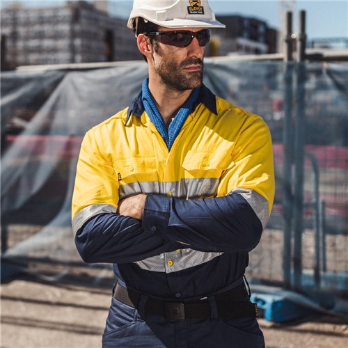 ELEVEN Workwear AEROCOOL Spliced Hi-Vis 3M™ 'Hoop' Taped Cotton Ripstop L/S Shirt