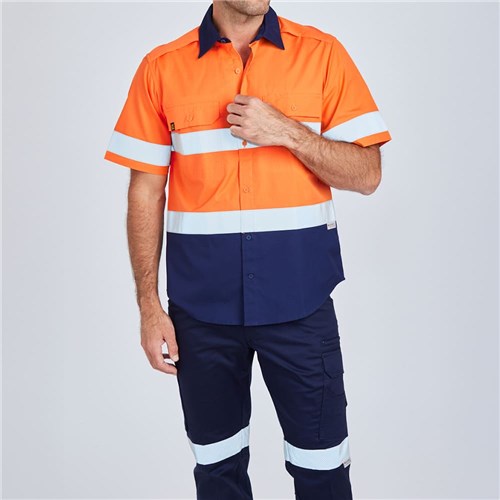 Hi vis short sleeve shirts - Orange Navy Front