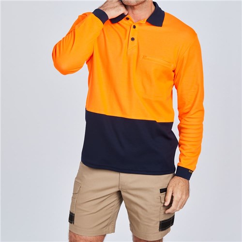 ELEVEN Workwear Spliced Cotton Back Hi-Vis L/S Polo Shirt - Lifestyle