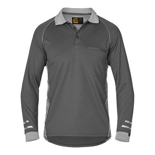 ELEVEN Workwear AEROCOOL L/S Polo Shirt - Mid Charcoal Silver Grey