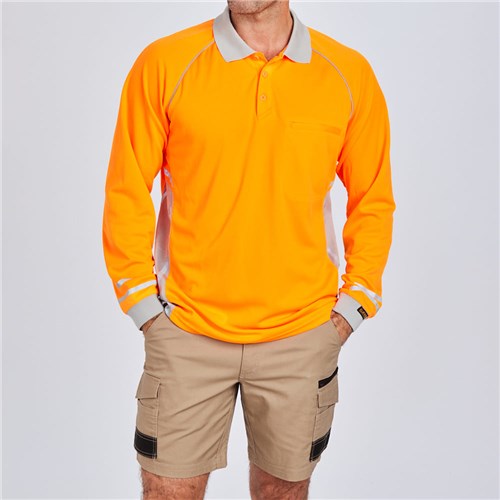 ELEVEN Workwear AEROCOOL Hi-Vis  Long Sleeve Polo Front
