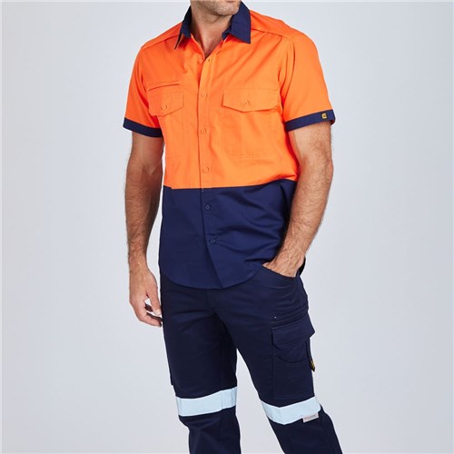 Orange hi vis short sleeve shirts Orange Navy Front