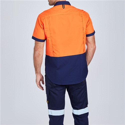 Orange hi vis short sleeve shirts Orange Navy Rear