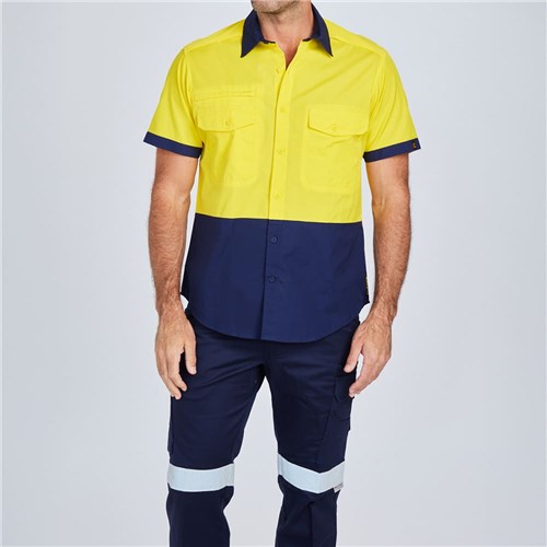 Orange hi vis short sleeve shirts Yellow Navy Front