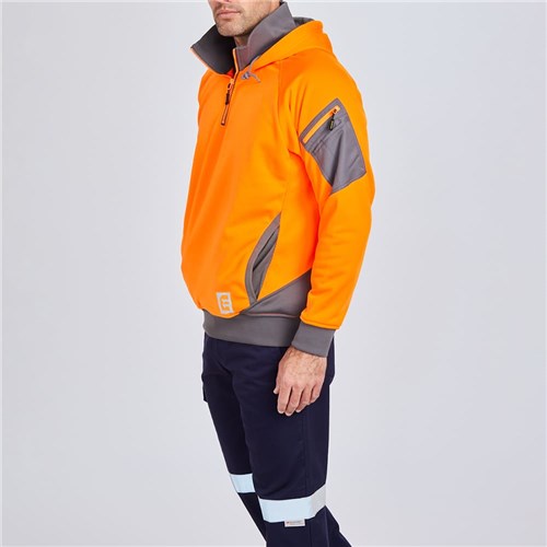 ELEVEN Workwear 1/4 Zip Hi-Vis Hoodie Orange Lifestyle