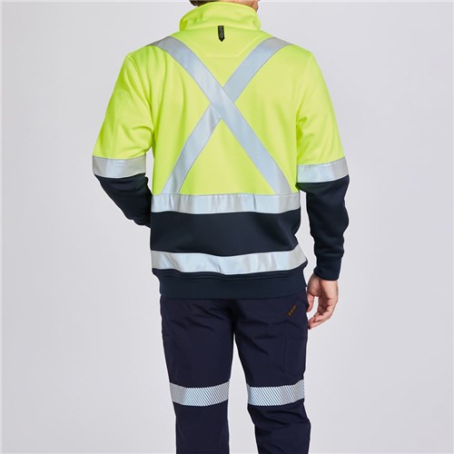 ELEVEN Workwear 'X' Taped Hi-Vis Full Zip Jacket - Yellow Lifestyle Rear