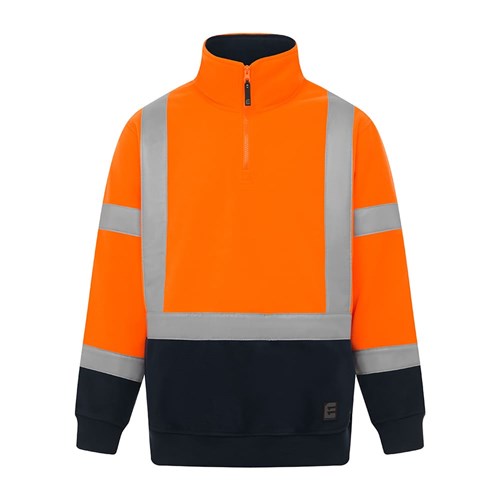 ELEVEN Workwear Fleece QtrZip XTape Pullover - Orange/Navy