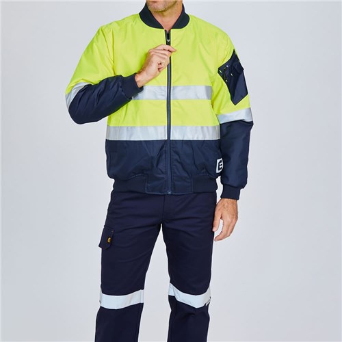 ELEVEN Workwear Hi-Vis Spliced 3M™ 'Hoop' Taped Bomber Jacket - Yellow Lifestyle