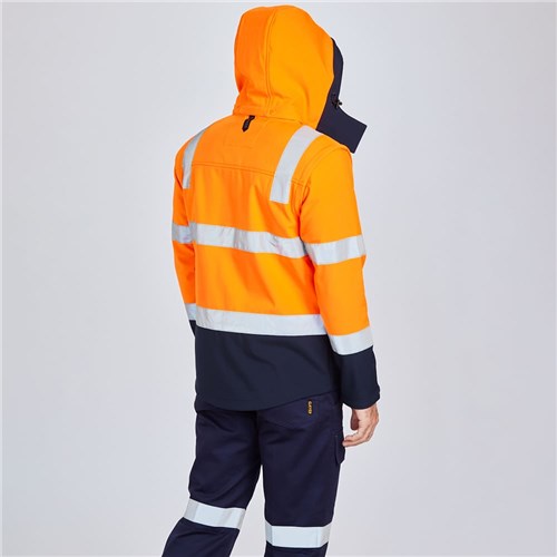 ELEVEN Workwear Hi-Vis Water Resistant 'Hoop' Taped Detachable Hood and Sleeve Jacket - Lifestyle Rear