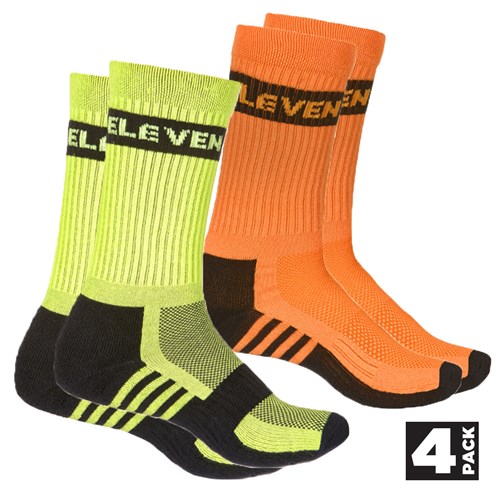 ELEVEN Hi Vis Crew Work Socks - 4 Packs