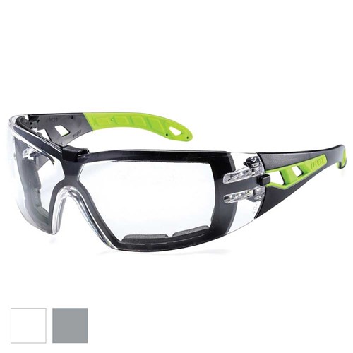 Safety Glasses - uvex Pheos Guard Safety Glasses -  Black/Green Frame Clear Lens