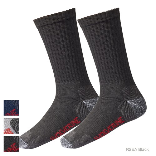 Wolverine Safety Toe Moisture Wicking Crew Work Socks - 2 Packs (Black)