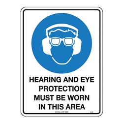 Mandatory Sign - Hearing And Eye Protection Metal Sign 300x225mm