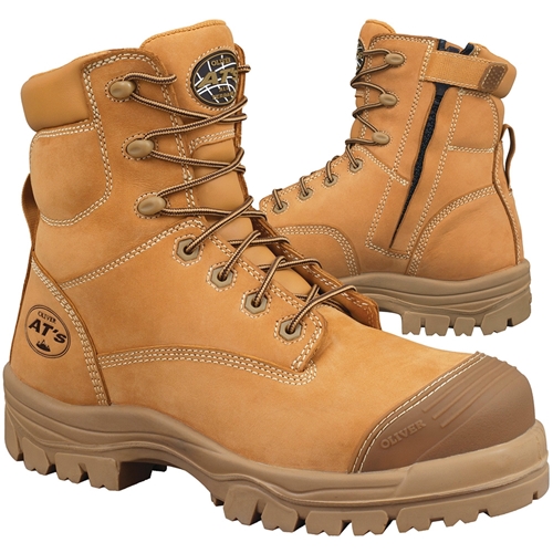 Oliver 150mm Side Zip Lace Up Work Safety Boots - Wheat