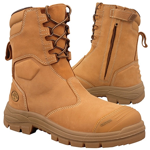 Oliver 200mm Hi-Leg Side Zip Lace Up Work Safety Boots - Wheat