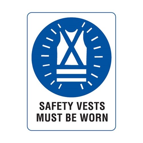 Mandatory Sign -Safety Vests Must Be Worn Metal Sign 300x225mm