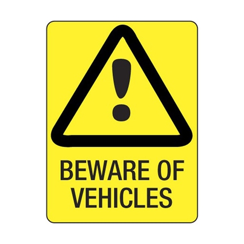 Warning Beware Of Vehicles Metal Sign 600x450mm